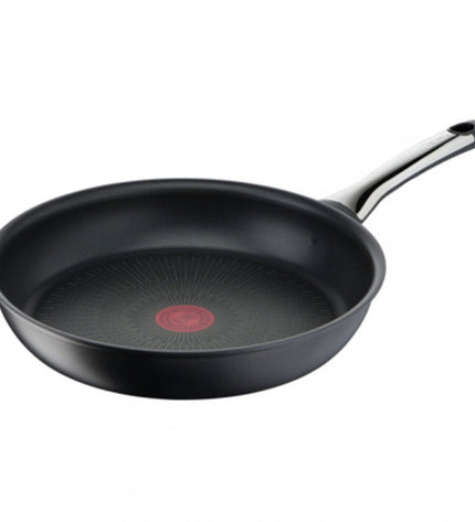 Tefal 26cm black stainless steel frying pan with aluminum core, suitable for home cooking and kitchen use.