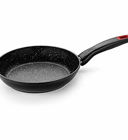 Monix M810018 18cm frying pan for home cooking, black non-stick surface, ergonomic handle, kitchen cookware utensil.