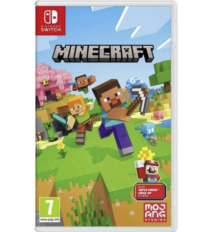 Nintendo Switch Minecraft video game cartridge in a clear plastic case, ready for playing on Nintendo gaming console.
