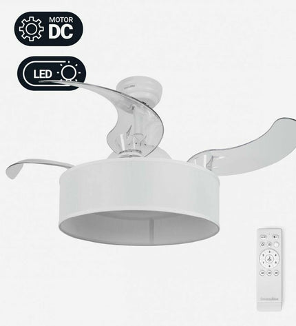 Universal Blue plafondventilator in wit with 104 cm diameter and 65 W power, designed for home and kitchen cooling.