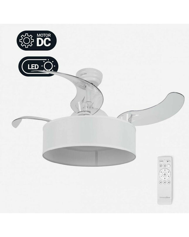 Universal Blue plafondventilator in wit with 104 cm diameter and 65 W power, designed for home and kitchen cooling.