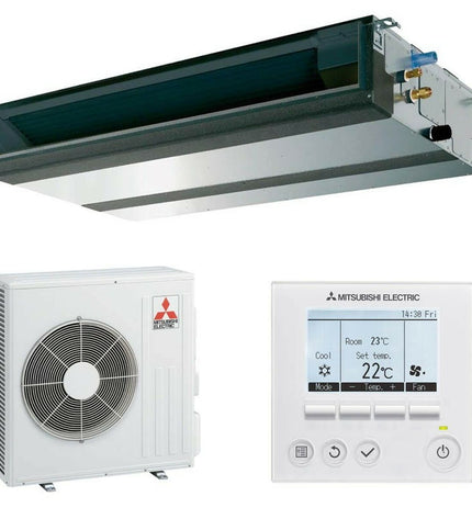 Mitsubishi Electric MGPEZ140YJA portable air conditioner for home and kitchen cooling, with vent and control panel visible.