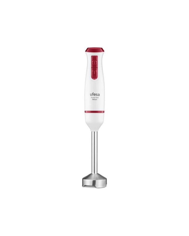 UFESA Pulsar600DELUX hand blender with red handle, 600W power, ideal for home cooking and small electric kitchen appliances