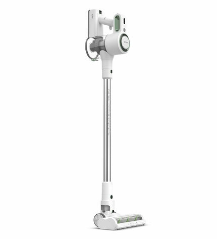 Solac AE2505 white steel vacuum cleaner for home cleaning with a sleek design and ergonomic handle.