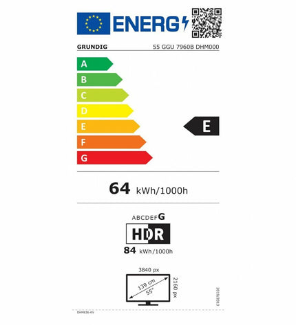 Grundig 55-inch Smart TV displaying a colorful screen, part of the electronics and home entertainment video and home cinema category.