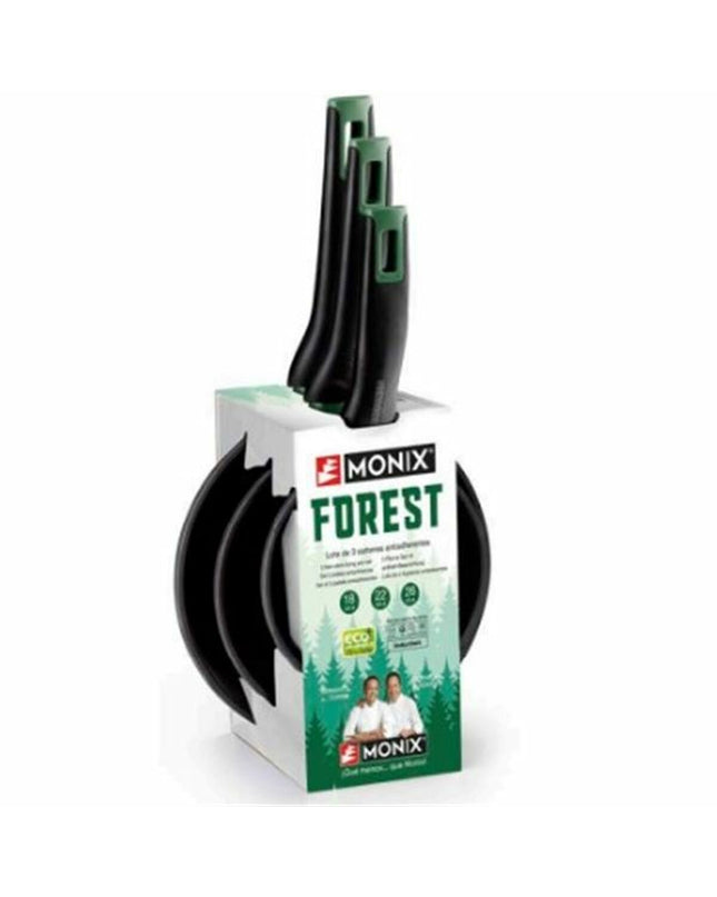 Monix Forest M501236 black aluminum cookware set with pots and pans for home cooking, kitchen utensils, and durable design