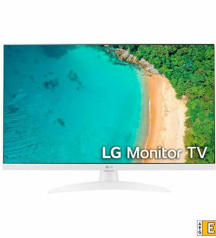 LG 27-inch Full HD LED Smart TV showing a sleek black screen with a thin bezel, ideal for home entertainment.
