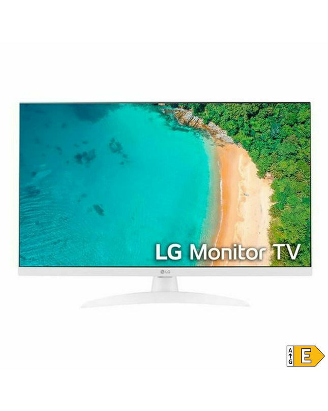 LG 27-inch Full HD LED Smart TV showing a sleek black screen with a thin bezel, ideal for home entertainment.