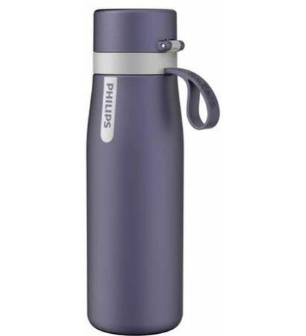 Philips AWP2662NB/24 stainless steel water bottle in dark blue for outdoor sports, camping, and hiking activities.