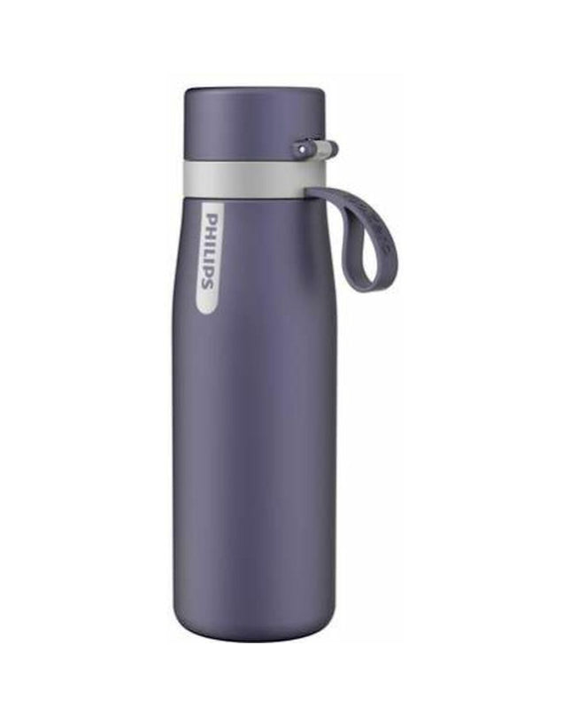 Philips AWP2662NB/24 stainless steel water bottle in dark blue for outdoor sports, camping, and hiking activities.
