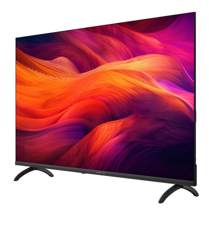 Metz 32-inch HD LED Smart TV displaying a colorful screen, sleek black frame, and modern design for home entertainment.