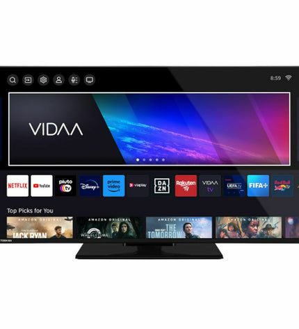Toshiba 43-inch 4K Ultra HD D-LED Smart TV displaying vibrant images in a modern living room setting.