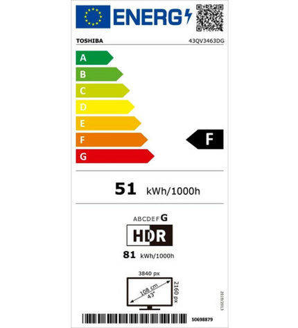 Toshiba 43-inch 4K Ultra HD QLED Smart TV with slim black bezel and screen displaying vibrant images.