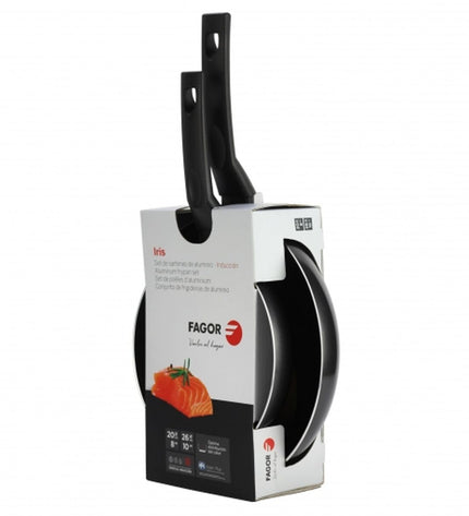 Fagor IRIS stainless steel frying pan with 20cm and 26cm diameters, suitable for house and kitchen cooking.