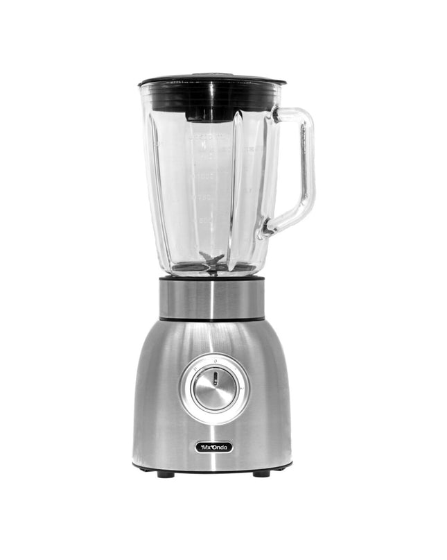 Mx Onda MXBBE2120 stainless steel 1000W mixer with multiple attachments for kitchen and household use.