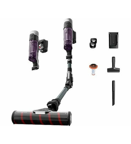 Rowenta RH2048 XFORCE steel vacuum cleaner with 100W power, shown in a home cleaning setting, designed for floor and window cleaning.