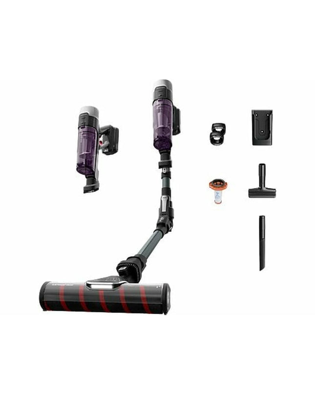 Rowenta RH2048 XFORCE steel vacuum cleaner with 100W power, shown in a home cleaning setting, designed for floor and window cleaning.