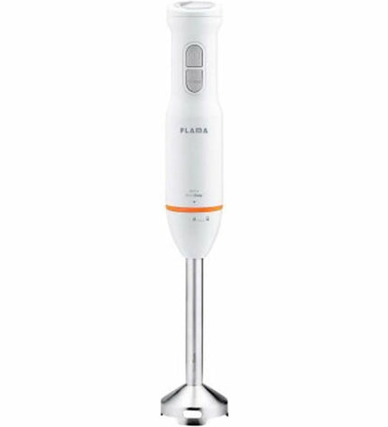 Flama Handblender 2032FL in stainless steel, compact electric kitchen tool for blending and mixing in home cooking.