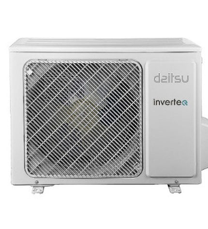 Daitsu portable air conditioner with outdoor unit, 3500W cooling capacity, sleek design, and digital display.
