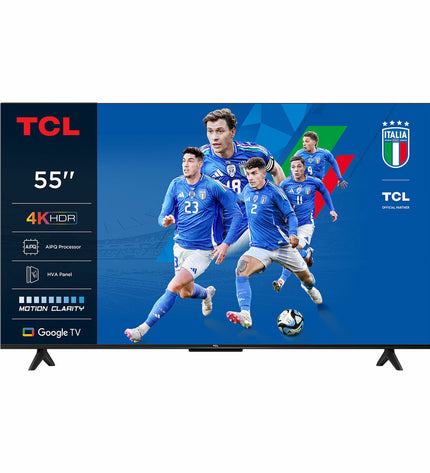 TCL 55-inch 4K Ultra HD LED Smart TV with HDR, displaying vibrant colors and a sleek black frame.