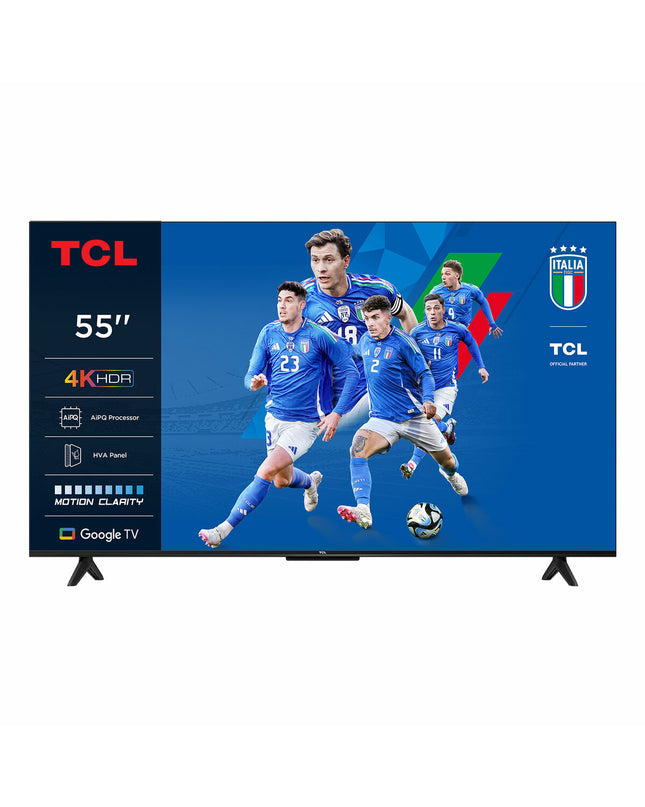 TCL 55-inch 4K Ultra HD LED Smart TV with HDR, displaying vibrant colors and a sleek black frame.