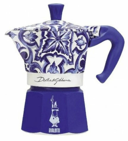 Bialetti Moka Italiaanse koffiepot in blauw aluminium met 6 kopjes, geschikt voor huis en koken, ideale voor koffie en thee.