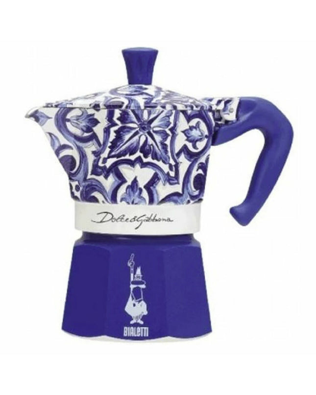 Bialetti Moka Italiaanse koffiepot in blauw aluminium met 6 kopjes, geschikt voor huis en koken, ideale voor koffie en thee.