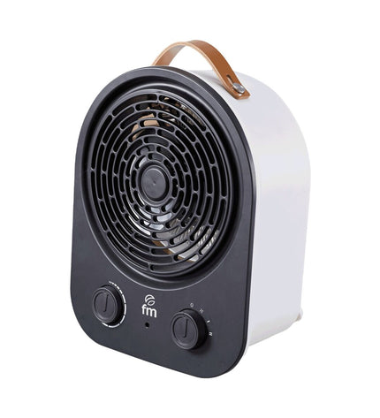 Grupo FM TH-22 white and black 2000W portable heater for home and cooking, shown with adjustable controls and compact design.