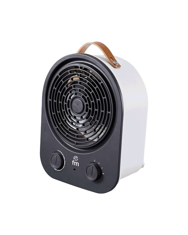 Grupo FM TH-22 white and black 2000W portable heater for home and cooking, shown with adjustable controls and compact design.