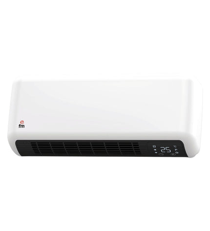 Grupo FM TS-20 portable white heater with 2000W heating element, suitable for home and kitchen use.