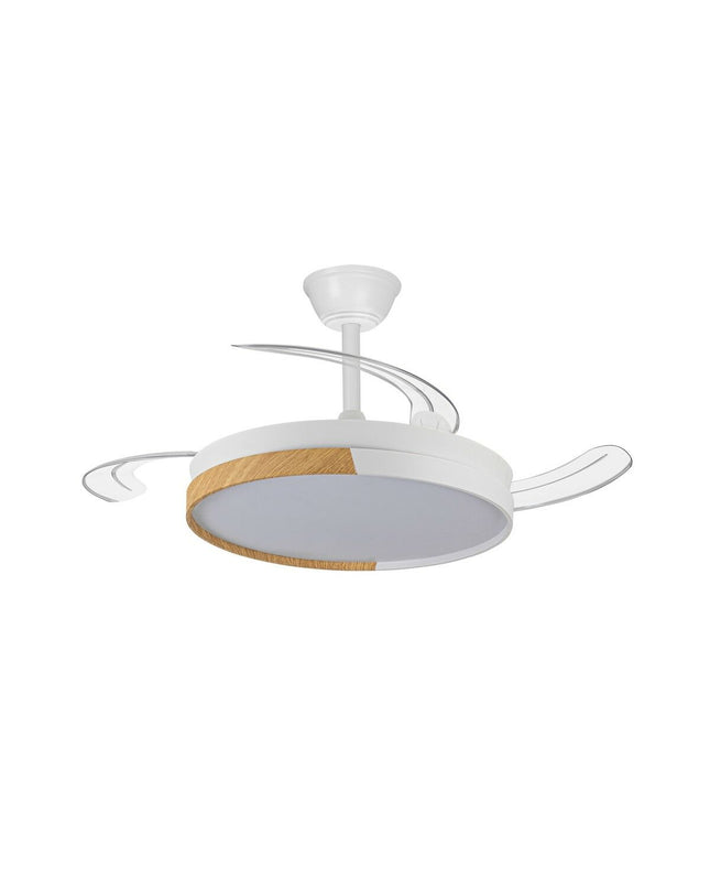CristalRecord Retract Cristal ECORO 45W plafondventilator with transparent blades, compact design for home cooling and ventilation.