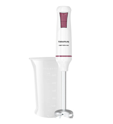 Taurus ROBOT 1000 X handblender in black with 1000W motor, compact kitchen appliance for blending and mixing tasks.
