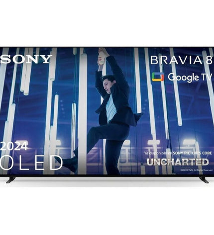 Sony K65XR8A 65-inch 4K Ultra HD OLED Smart TV displaying vibrant HDR visuals in a modern living room setting.