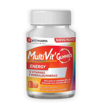 Forté Pharma Multivit Energy Gummies, 60-piece vitamin and mineral supplement in colorful gummy candies for health and energy.