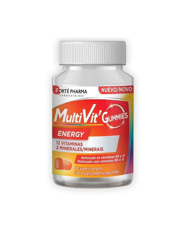 Forté Pharma Multivit Energy Gummies, 60-piece vitamin and mineral supplement in colorful gummy candies for health and energy.