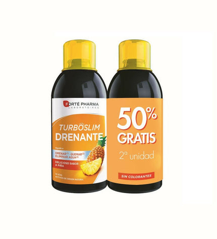 Forté Pharma Slim Drenante pineapple flavored dietary supplement bottles, 500ml each, for health and personal care.