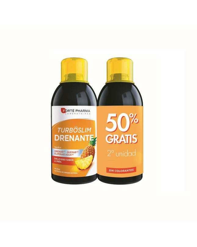 Forté Pharma Slim Drenante pineapple flavored dietary supplement bottles, 500ml each, for health and personal care.