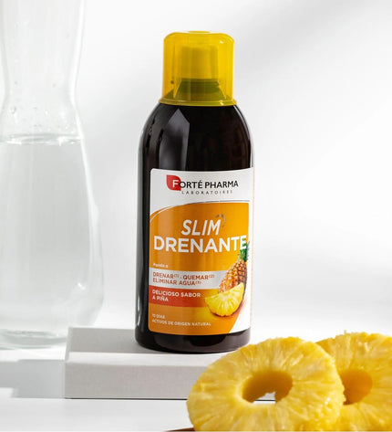 Forté Pharma Slim Drenante pineapple flavored dietary supplement bottles, 500ml, for health and personal care, two-pack.