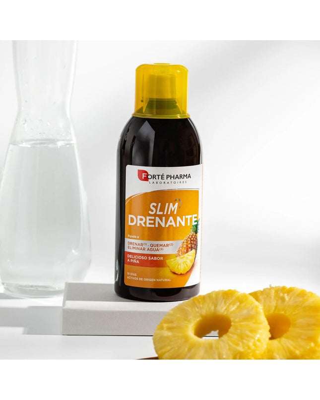 Forté Pharma Slim Drenante pineapple flavored dietary supplement bottles, 500ml, for health and personal care, two-pack.