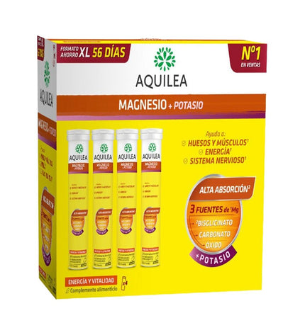 Aquilea Magnesium and Potassium supplement box with 56 tablets, health and personal care vitamins and minerals from Aquilea.