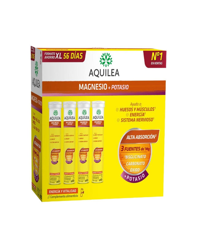 Aquilea Magnesium and Potassium supplement box with 56 tablets, health and personal care vitamins and minerals from Aquilea.