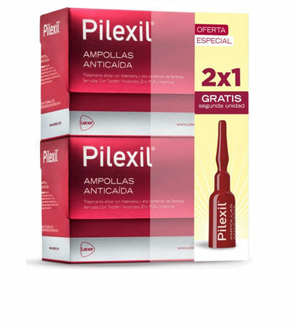 Pilexil PILEXIL AMPOLLAS vitamin supplement bottles for hair health in a natural setting, showcasing the product packaging.