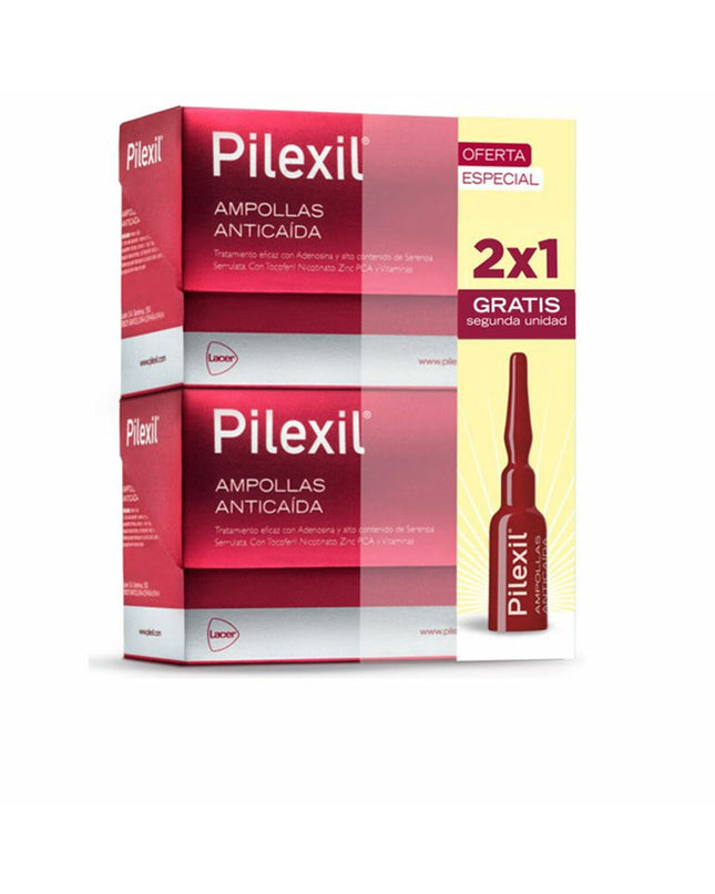 Pilexil PILEXIL AMPOLLAS vitamin supplement bottles for hair health in a natural setting, showcasing the product packaging.