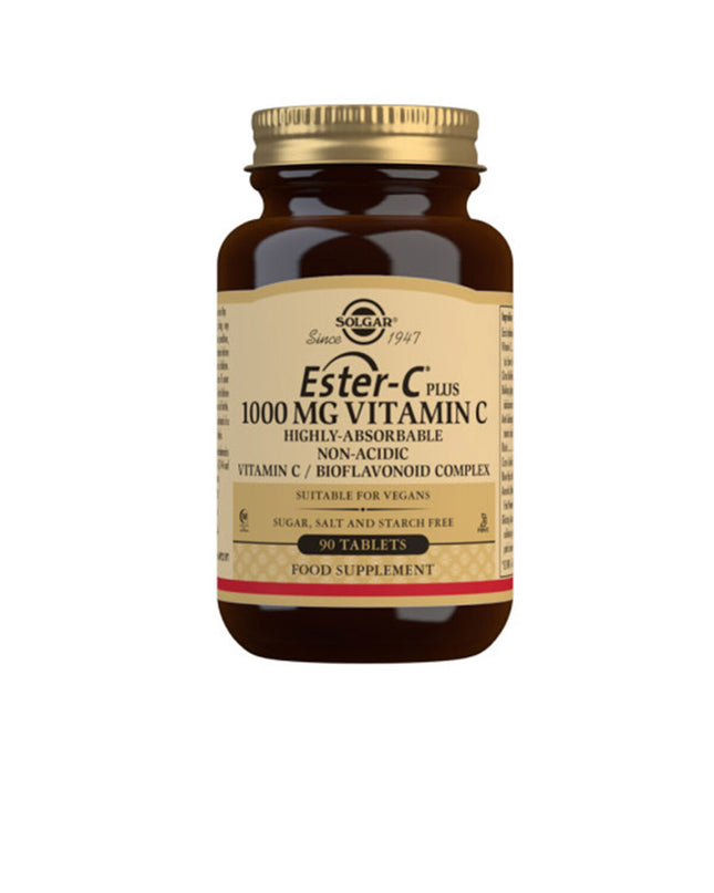 Solgar Ester-C Plus Vitamin C supplement bottle with 90 tablets, health and personal care, vitamin and mineral supplement.