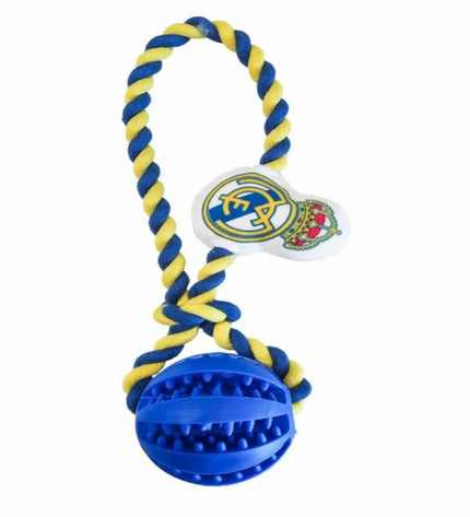 Real Madrid C.F. blue dog toy, 10 x 30 x 7 cm, designed for dogs, featuring team logo and vibrant blue color.