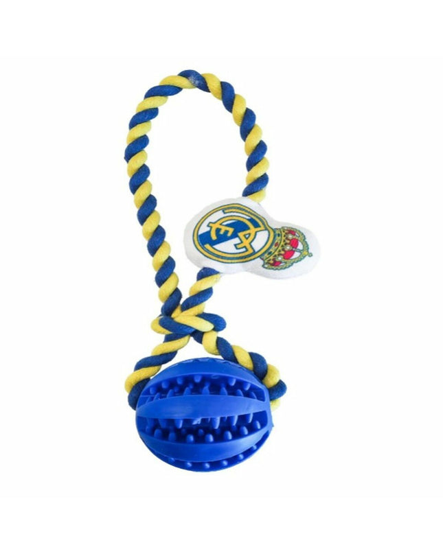 Real Madrid C.F. blue dog toy, 10 x 30 x 7 cm, designed for dogs, featuring team logo and vibrant blue color.