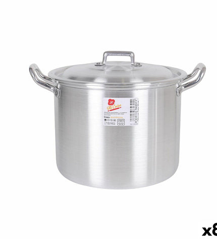 Set of eight BigBuy Cooking aluminium casserole pans with lids, 27x22x20 cm, ideal for home cooking and kitchen use.