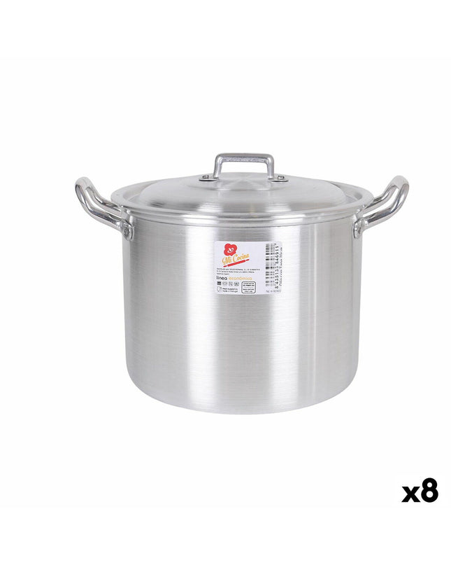 Set of eight BigBuy Cooking aluminium casserole pans with lids, 27x22x20 cm, ideal for home cooking and kitchen use.