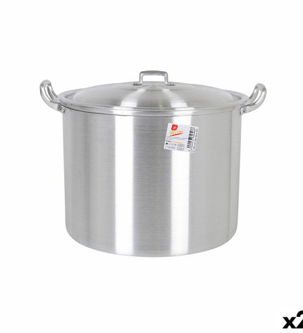 Two BigBuy Cooking aluminum casserole pans with lids, 39x33x27 cm, ideal for home cooking and kitchen use.