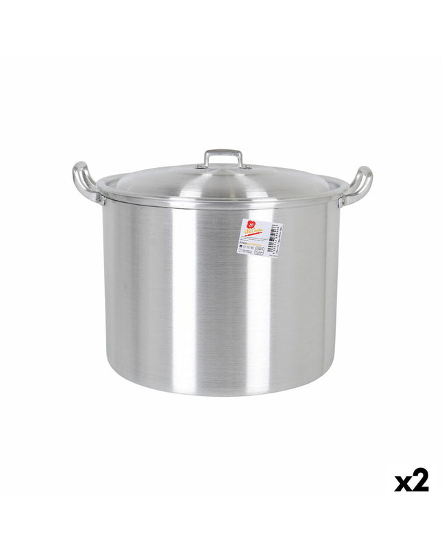 Two BigBuy Cooking aluminum casserole pans with lids, 39x33x27 cm, ideal for home cooking and kitchen use.